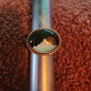 Nre Native Sterling Silver Adjustable Ring Opal With Moon And Mountain Scene